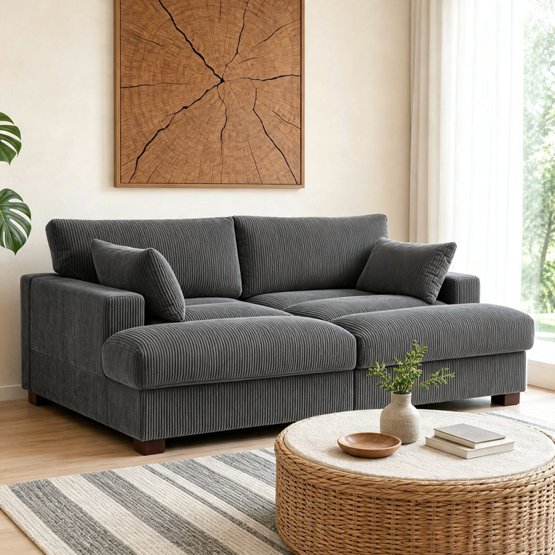 Bentura Modular Corduroy Sleeper Sofa, Gray Performance Corduroy
