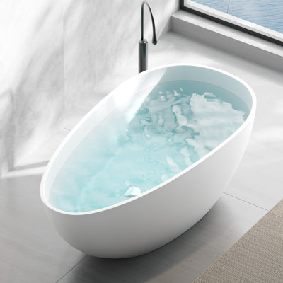 Baignoire de trempage autoportante en résine 59 po x 30 po avec trop-plein intégrée et drain escamotable blanc mat 302-1500