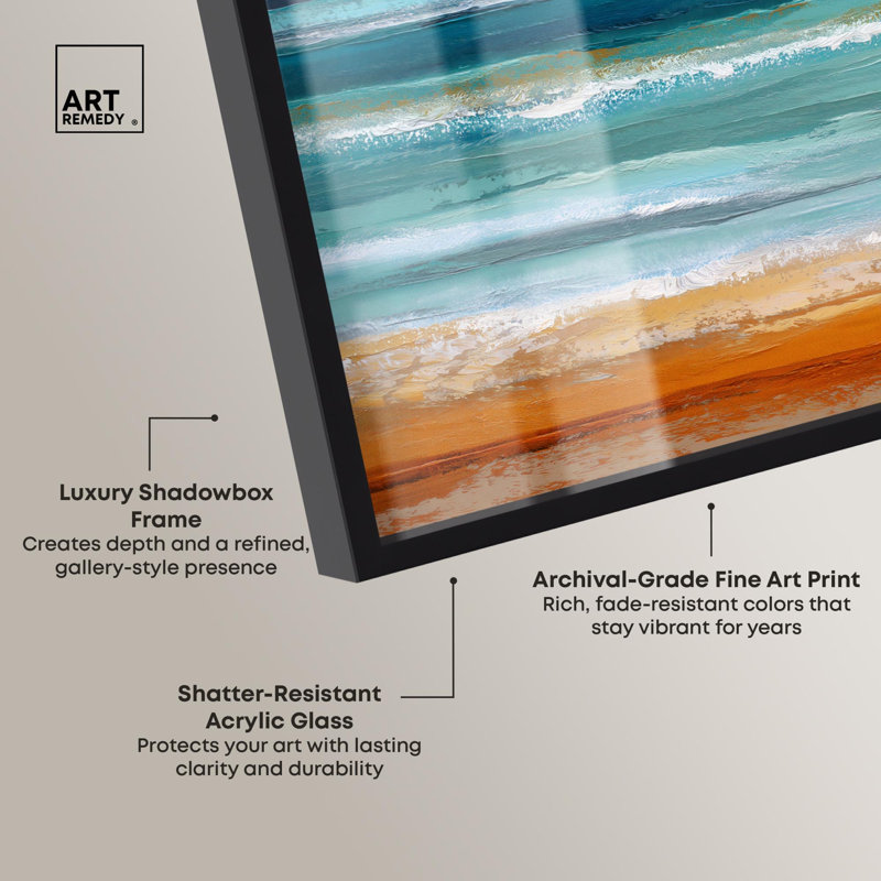 «Rhyth of the Waves I Coastal Art Shadowbox» par Art Remedy, 31" H x 46" W, Noir