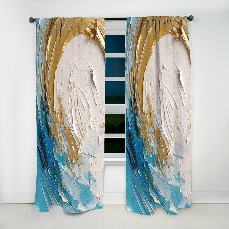 Gold And Turquoise Spiral Nebula - Abstract Spirals Room Darkening Abstract Curtain - 1 Panel, 52" W x 90" L