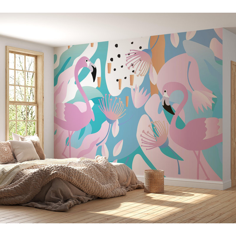 Premium Wallpaper Wall Mural - Flamingo Paradise, 108" L x 150" W