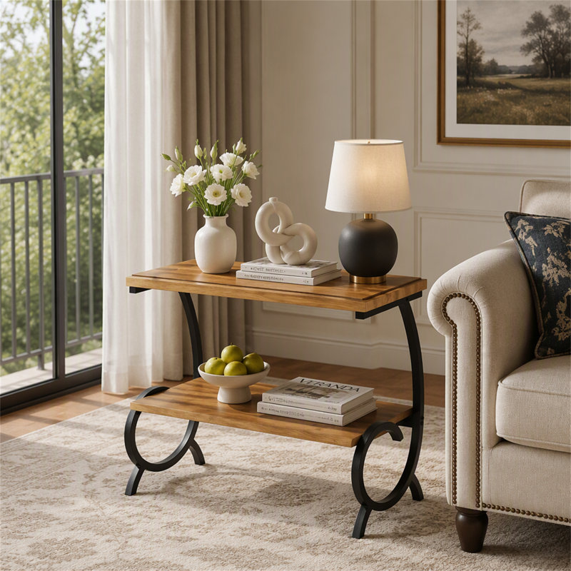 Tribesigns 2-Tier End Table, J-Shaped Side Table for Living Room