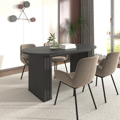 Table de salle à manger extensible pour 4 à 8 personnes, table de cuisine ovale avec base en bois pour salon familial (noir), table