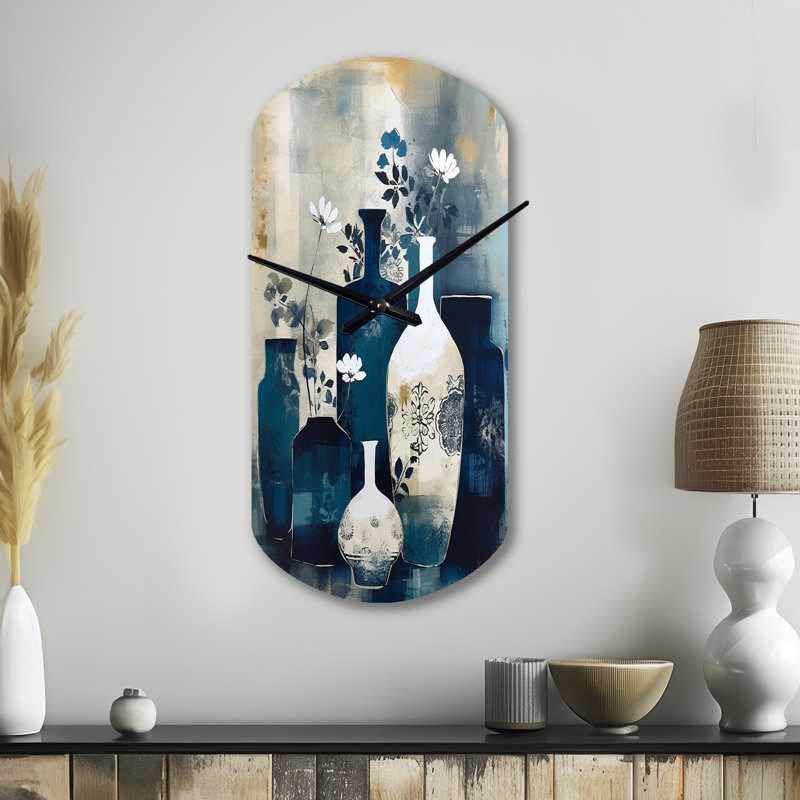 Horloge murale asymétrique en métal bleu et crème, Petit