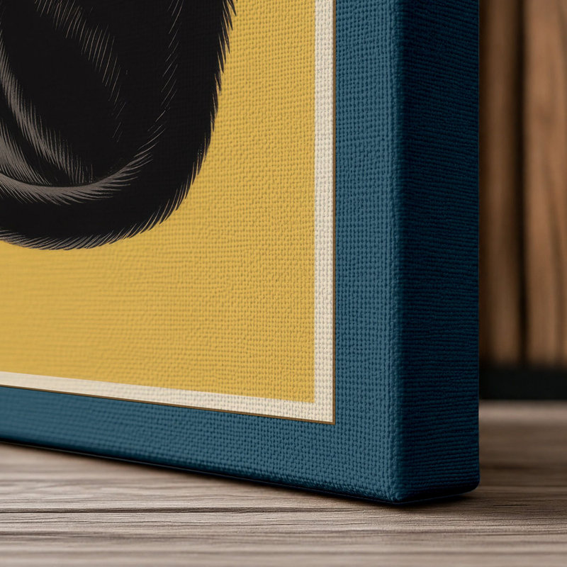 Japanese Cat Study Japandi - Wrapped Canvas, 30x20 - 76.2 x 50.8 cm, Teal Border