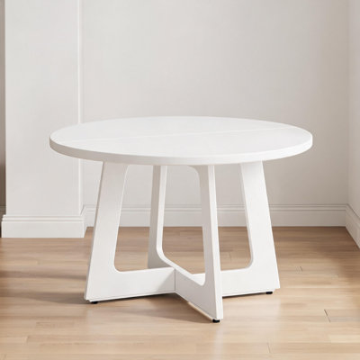 47" Round Dining Table for 4-6, 300 Lbs MDF Kitchen Table Ergonomic Legs, White