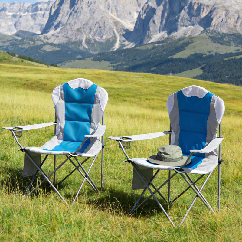 2X Folding Camping Chairs, Blue, Blue/White