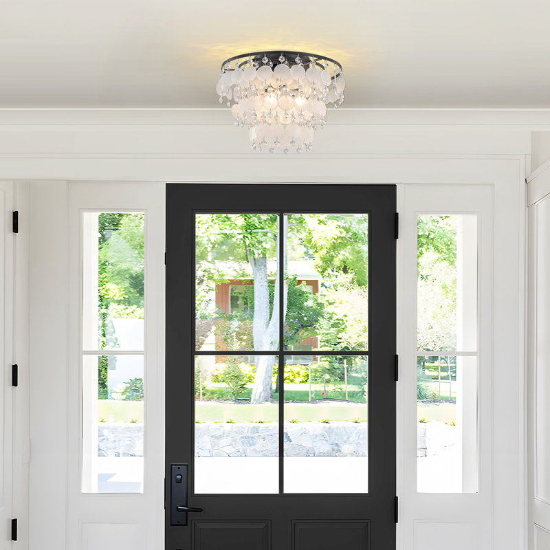 Icarus 3-Light Tiered Chandelier Shell Flush Mount Ceiling Light, Matte Black