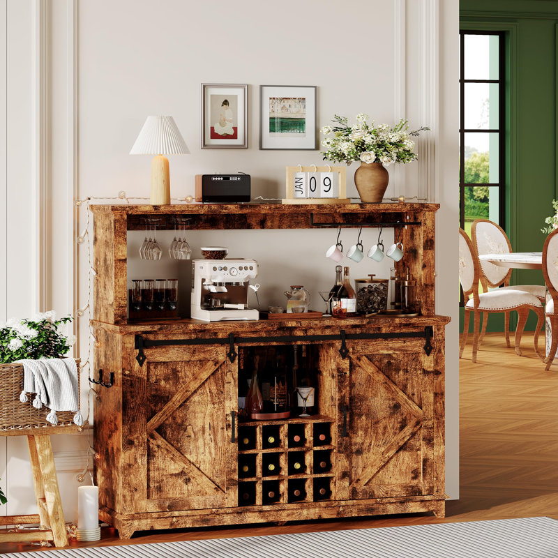 Bar 55 "avec prise de courant et DEL, support à vin pour 12 bouteilles, porte de grange, brun, 50 55 16, Brun
