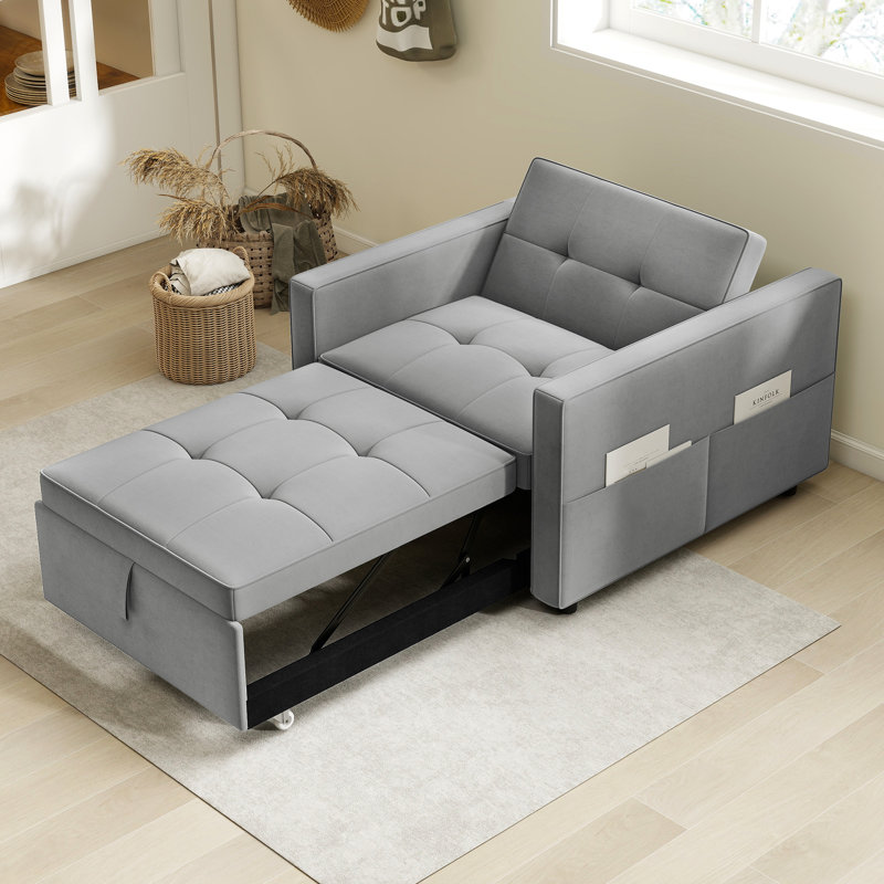 Fauteuil-lit, petit canapé-lit avec port USB, gris, Gris
