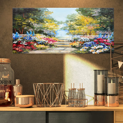 Forêt d'été avec fleurs - peinture sur métal sans cadre