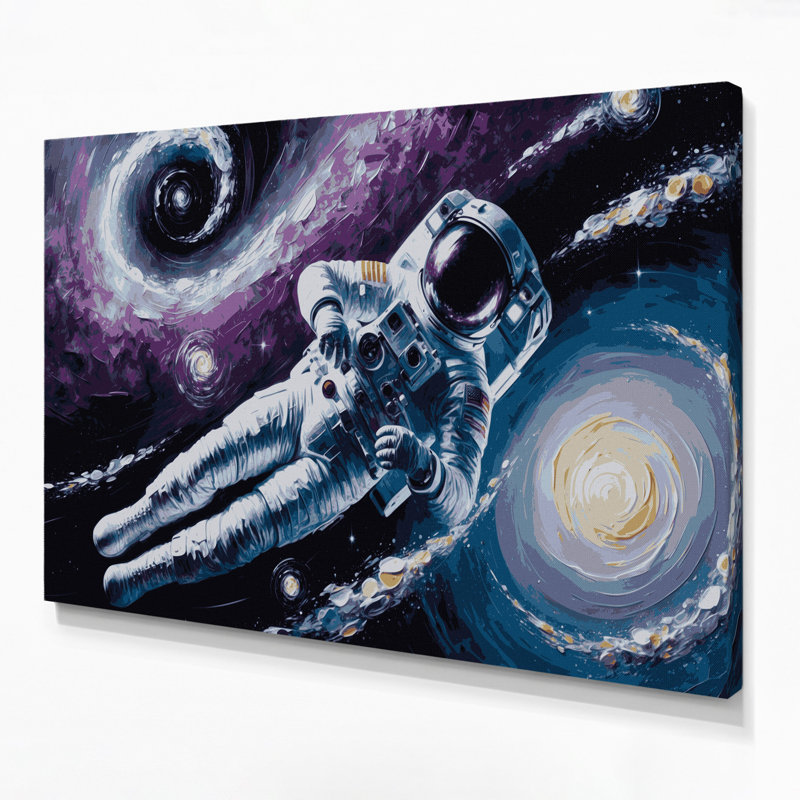 Space Astronaut floating in space Gray Canvas Wall Art, 16" H x 20" W