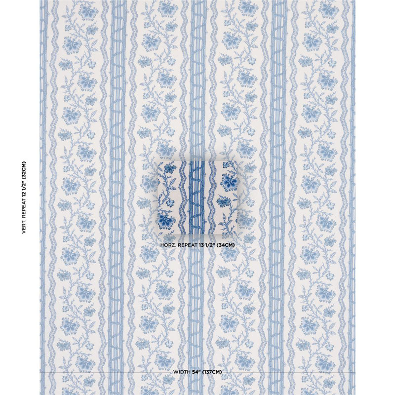 Tissu à rayures florales Parvati, Bleu