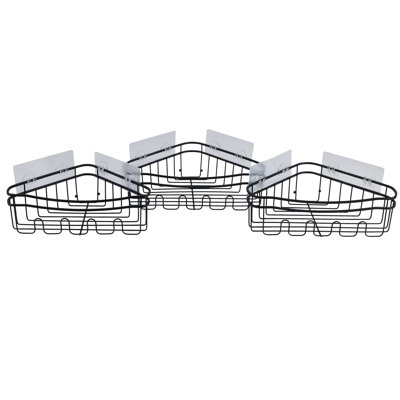  3Pc Adhesive Mounted Corner Shower Caddy In Black