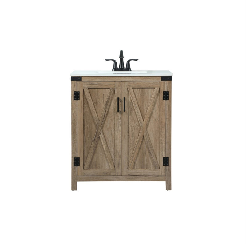 Slayton 30'' Single Bathroom Vanity with Engineered Marble Top, Natural Oak