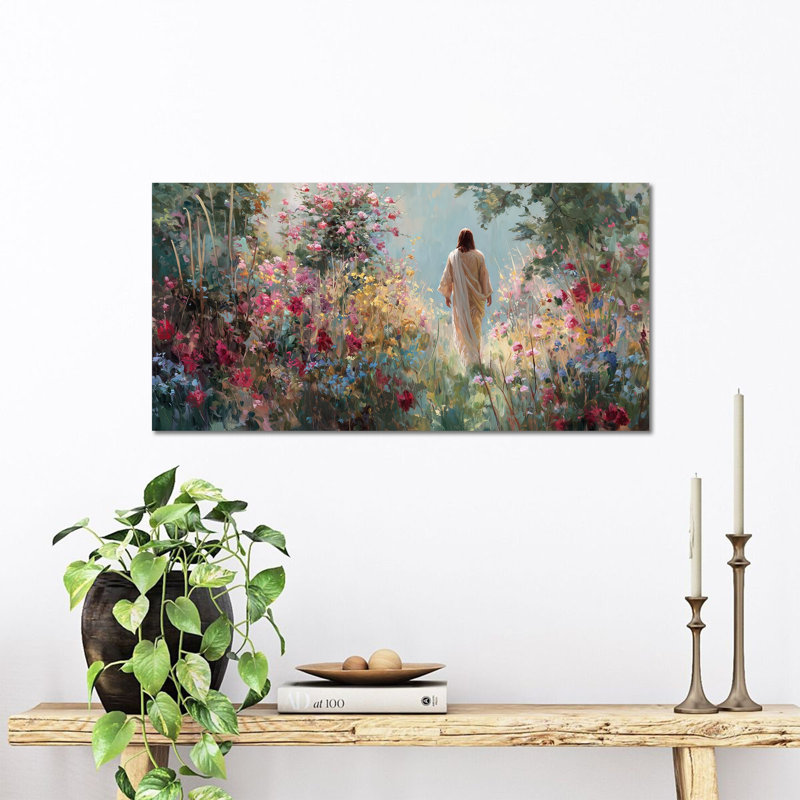 Décoration murale sur toile GUTTATY, images de printemps de Jésus, affiche de peinture florale de Jésus, affiche de confession chrétienne, impression de paysage de fleurs naturelles pour le salon et la chambre à coucher 12 po x 24 po