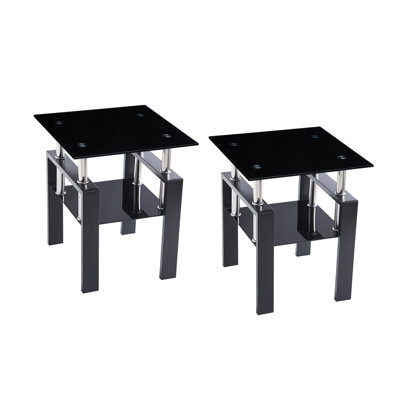 2-Piece Tempered Glass Sofa Table Noghtstwith Metal Leg For Living Room by Latitude Run