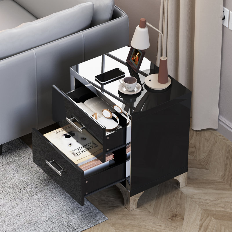Table de bout moderne avec tiroirs, Noir