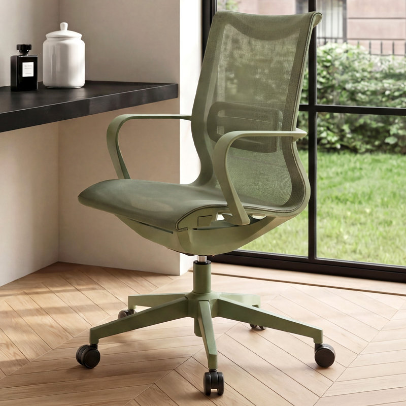 Ergonomic Swivel Mesh Office Chairs With Wheels, Adjustable Backrest, Seat Height, And Tilt Function, Green