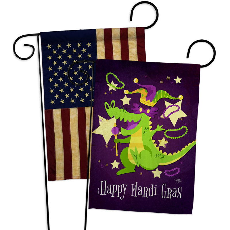 Drapeau de jardin 18 po x 13 po en polyester d'alligator Mardi Gras