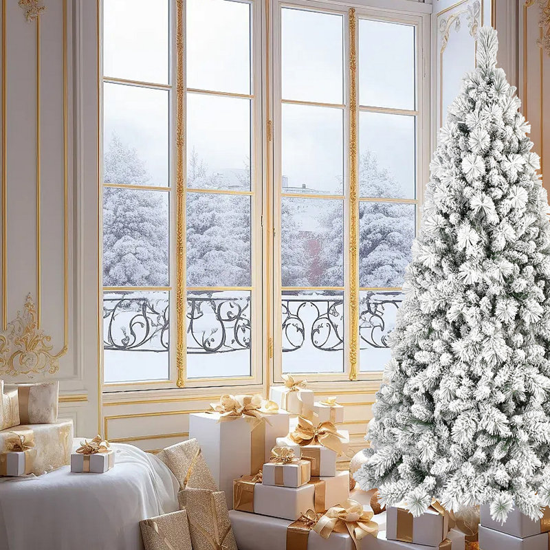 Arbre de Noël 7,5 pi avec 1252 pointes - PVC enneigé et branches à aiguilles dures, structure à charnières pour une installation facile, support en métal stable - arbre de Noël réaliste