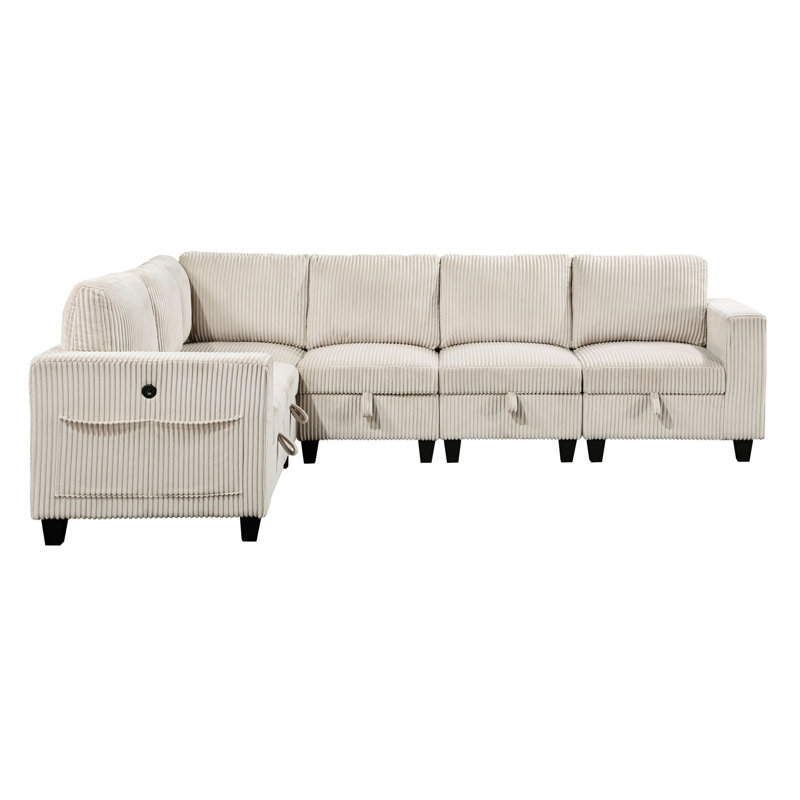 6-Piece Modular Sectional With Storage Seats, 35.5" H x 112" W x 89" D, Beige