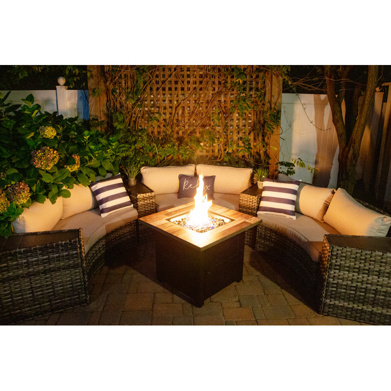 Cayden 30" Square Black and Brown Steel Gas Fire Pit Table