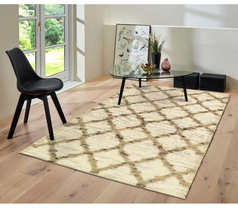 Demontrae Hand Knotted Area Rug in Beige