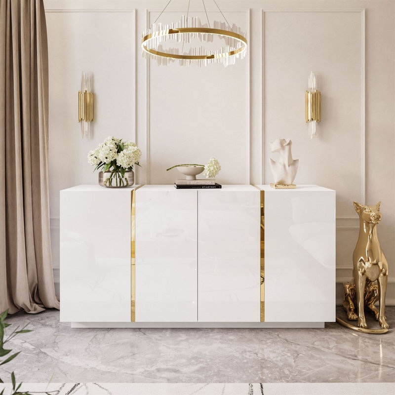 Sideboard ONYX 4D 158 cm white/ white gloss, White Gloss