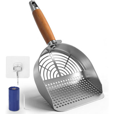 Large Cat Litter Scoop 304 Stainless Steel Rust Proof, Sifting Litter Box Scooper