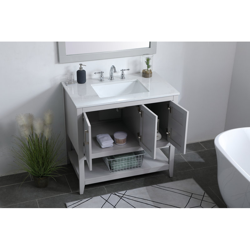 Scottsbluff 36'' Single Bathroom Vanity with Engineered Marble Top, Gray