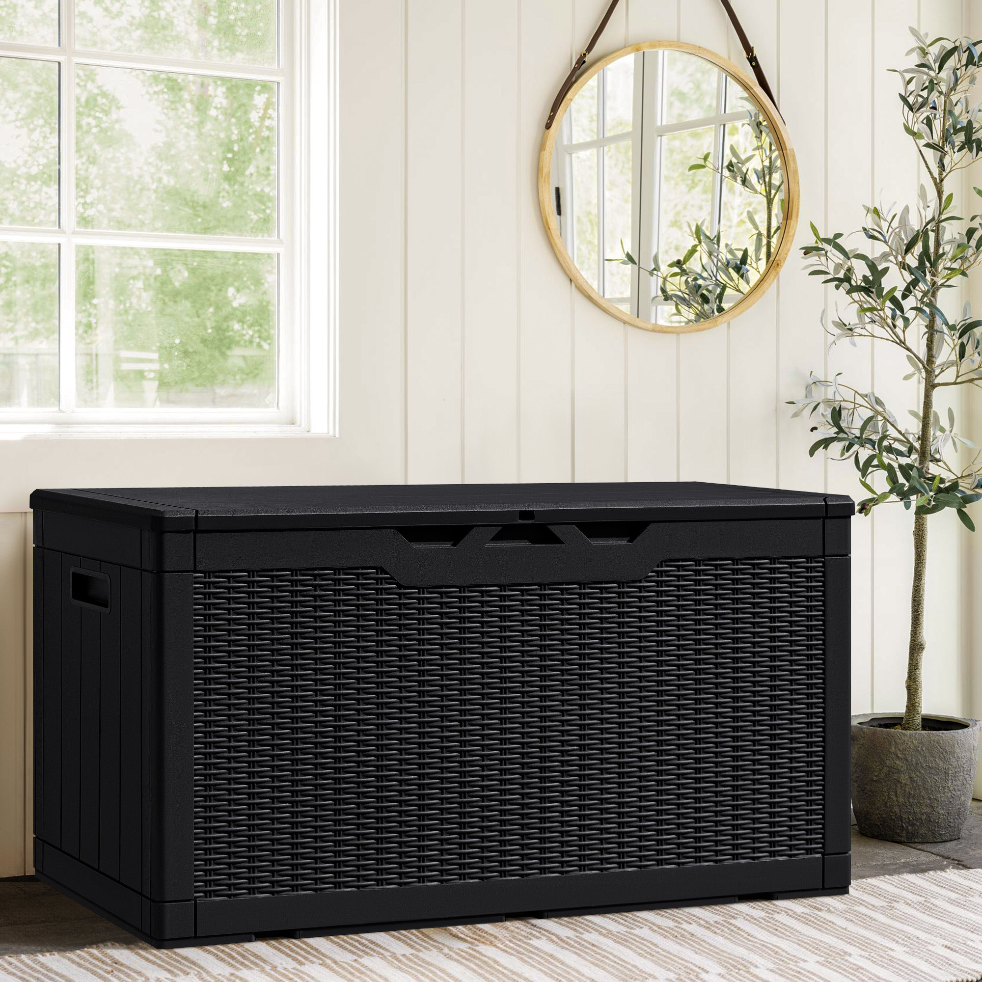 GUNJI 106 Gallon Water Resistant Resin Lockable Deck Box in Black ...