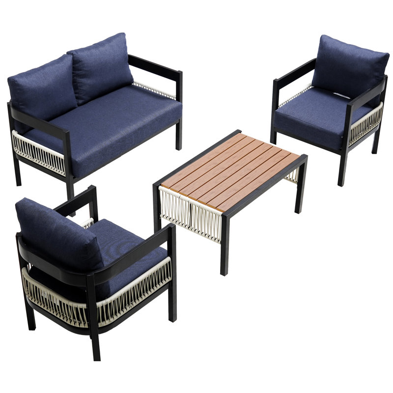 Lawn Outdoor Furniture - Iron With Table & , For Garden, Dark Blue