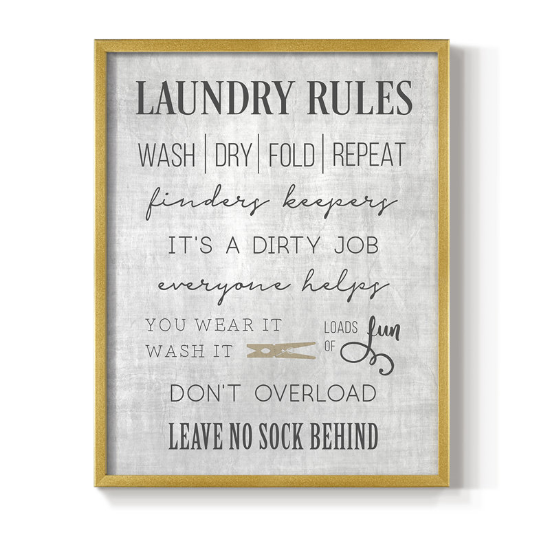 «Neutral Laundry Rules», reproduction encadrée - bois massif, H 21 po x l 17 po, Doré