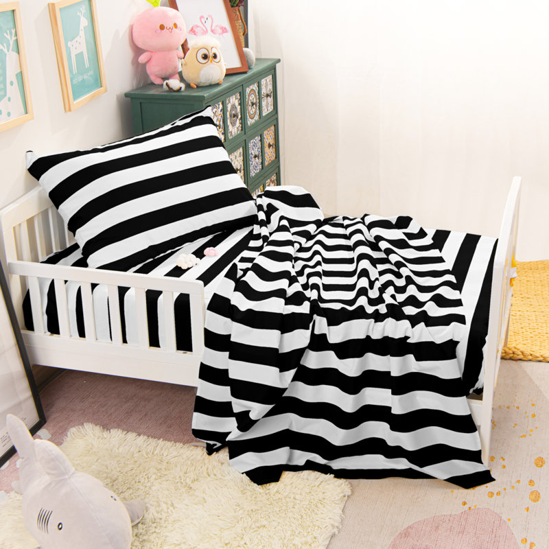 Ensemble de literie pour lit de bébé 3 pièces, ensemble de literie pour tout-petit en microfibre - NTBAY, Noir