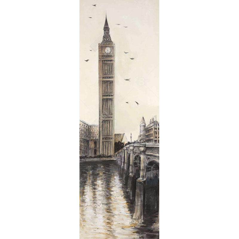 Big Ben dans une scène de rue à Londres | Toile brune encadrée