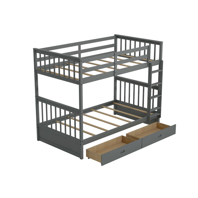 Eskill Kids Twin Over Twin Bunk Bed, Gray