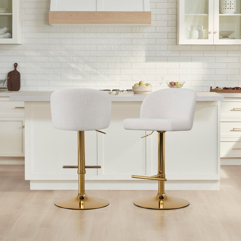 Tabouret de bar pivotant à hauteur réglable Keily, Doré, 2, Cream