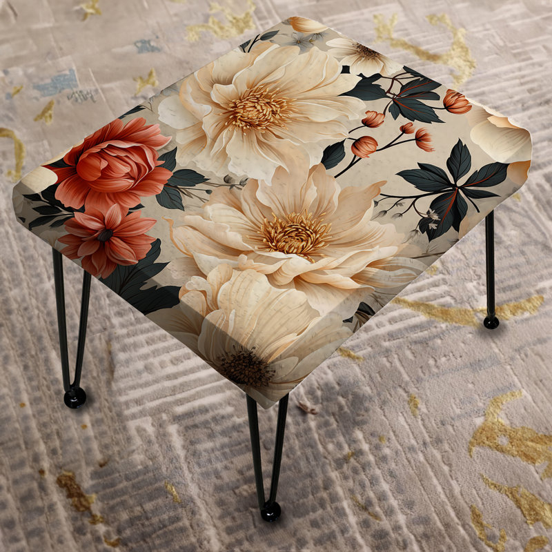 Vintage White Boho Floral Garden Delights - Floral Rectangle Ottoman