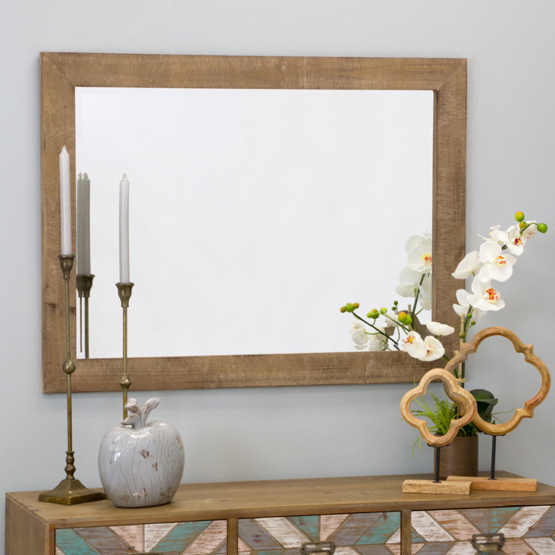 Tiege Rectangular Wood Farmhouse Wall Mirror, 40" H x 30" W x 1" D, Nutmeg