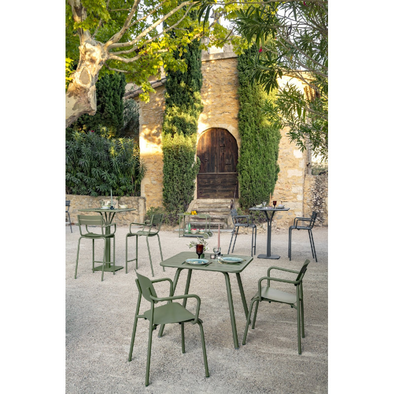 Luxembourg Powder Coated Aluminum Dining Table, Cactus, 29" H x 31.5" L x 31.5" W