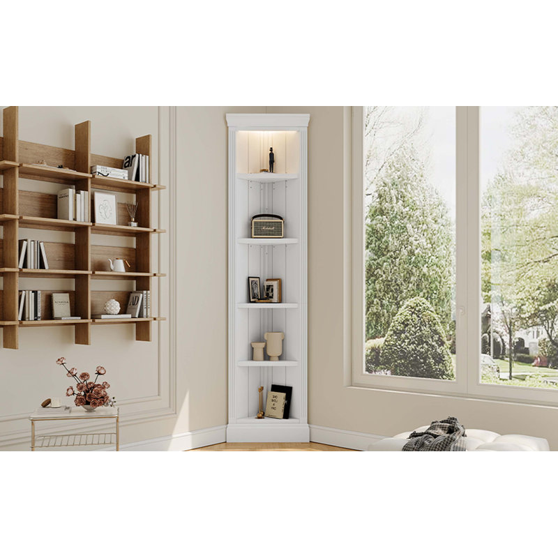 83.4"Tall Modern Corner Shelf,5 Tier Corner Bookcase with LED Light, Storage Standing Shelf Unit