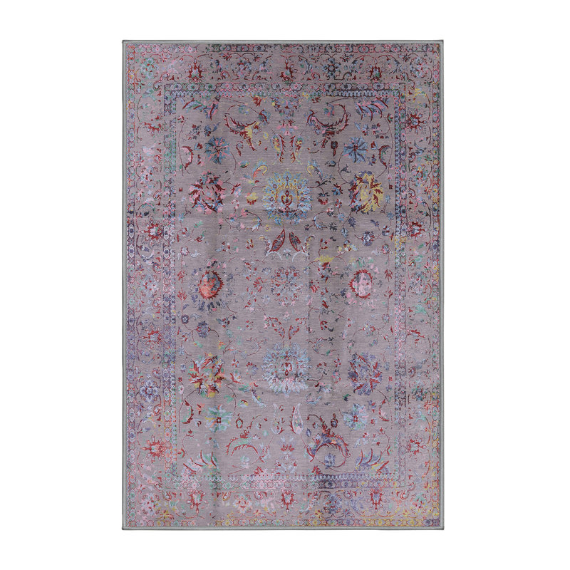 Tapis oriental gris / rouge / bleu, Rectangle 7 pi x 9 pi