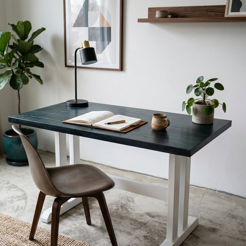 Weston 48" Solid Writing Desk, Blue/White