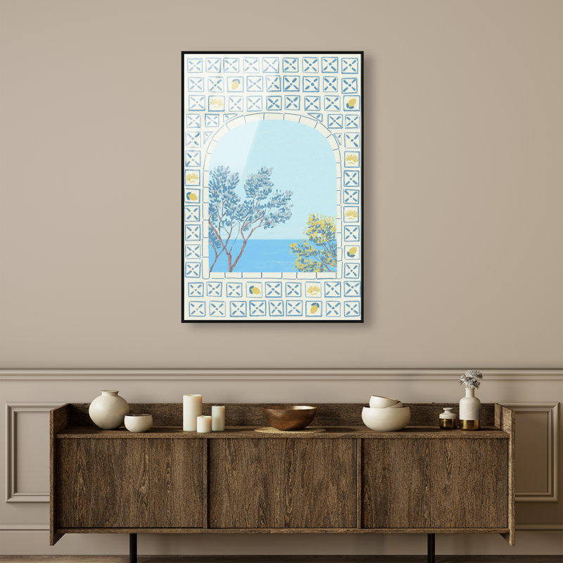 Mediterranean Window Print by Oliver Gal, 16"H x 11"W, Black Floater Frame