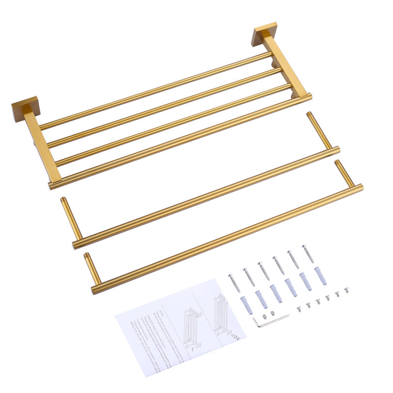 24-Inch Brushed Gold Stainless Steel Wall Mounted Double Towel Rack