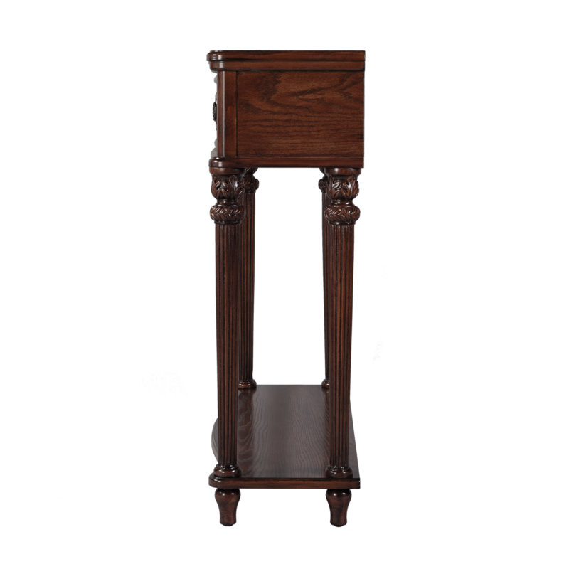 37" Serpentine-Shaped Console Table, Vintage Oak