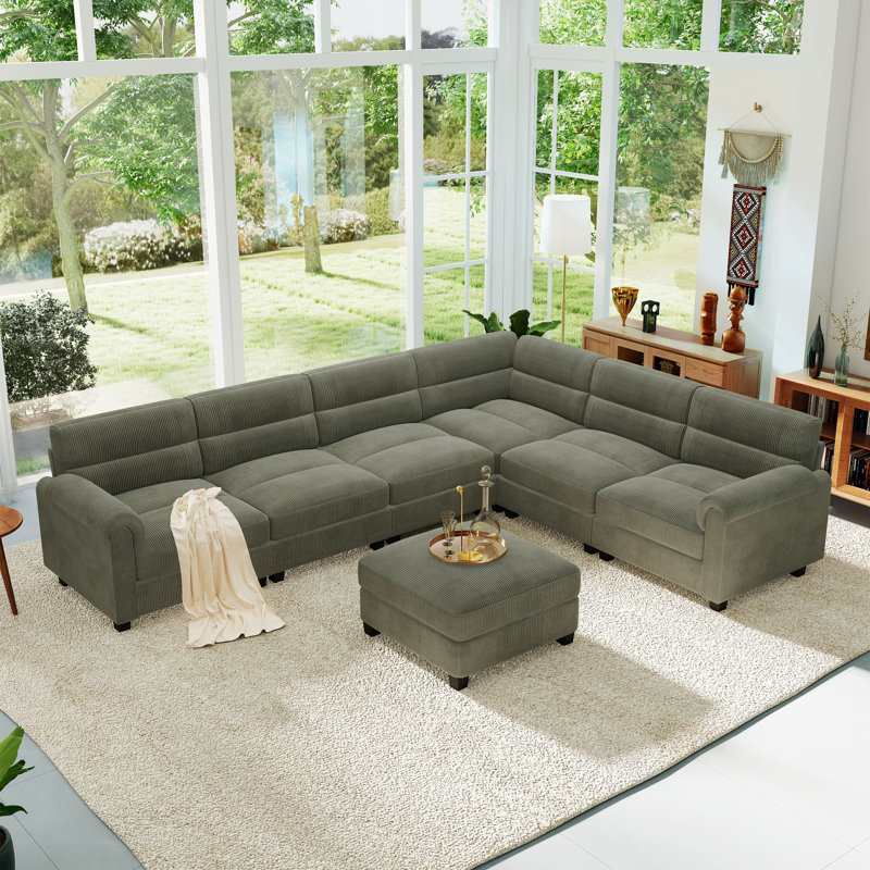 Canapé modulaire rembourré avec repose-pieds Dona, H 31,5 po x l 114,9 po x P 89 po