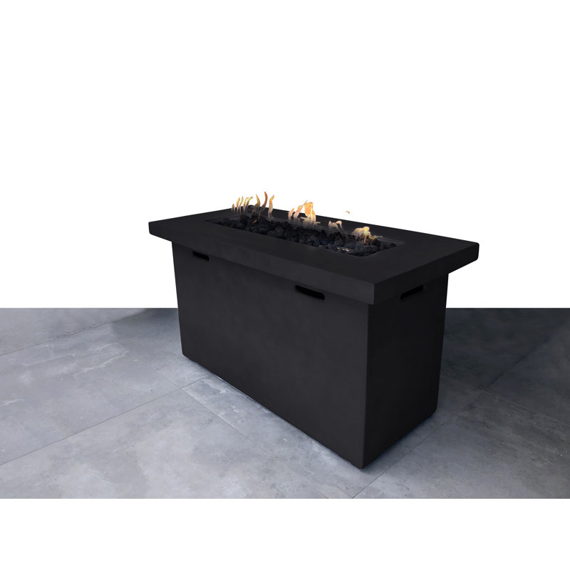 Sybil Rectangle Fiber Reinforced Concrete Propane Fire Pit Table with Hidden Fuel Tank, Charcoal