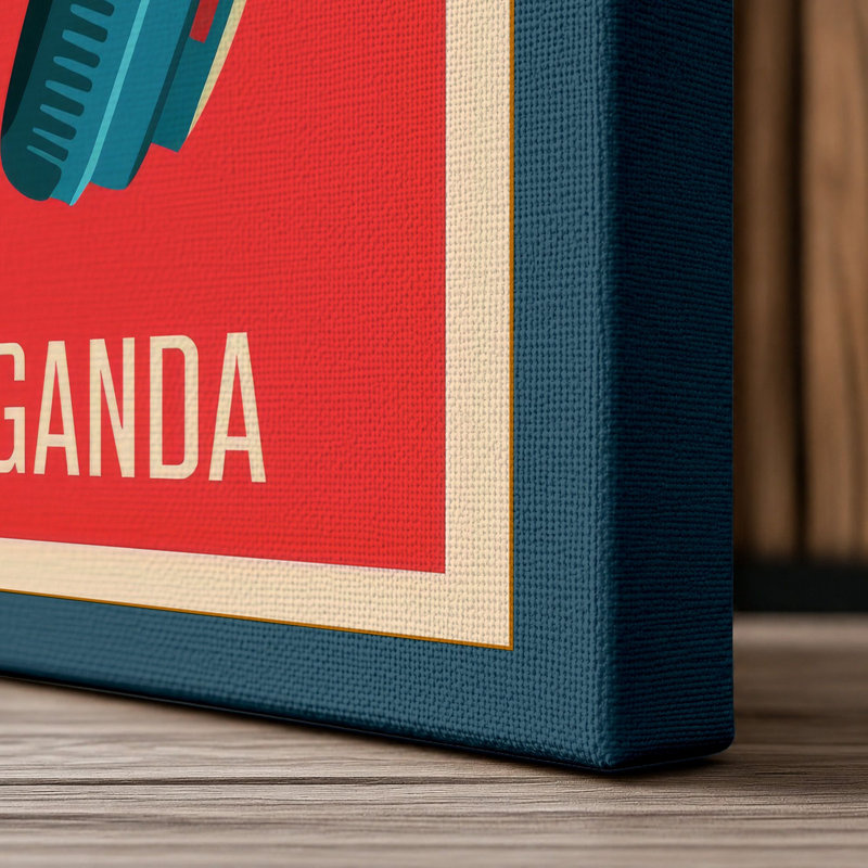 Headphones Bold Graphic Mid-Century - Wrapped Canvas, 24x16 - 61.0 x 40.6 cm, Teal Border
